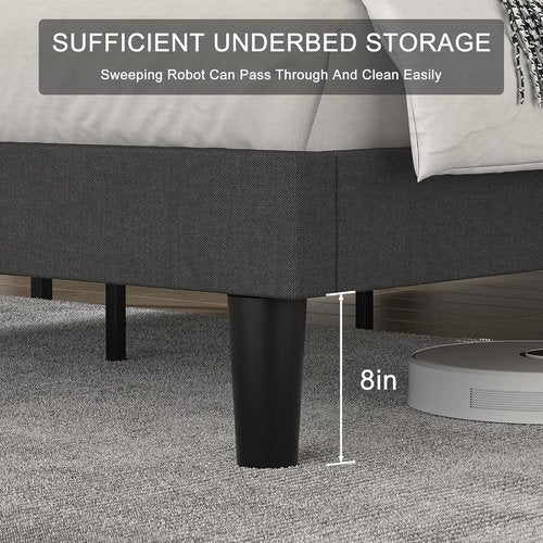 VECELO Twin Size Upholstered Platform Bed Frame with Adjustable Headboard, Wood Slat Support and Noise-Free, No Box Spring Needed, Easy Assembly, Dark Grey