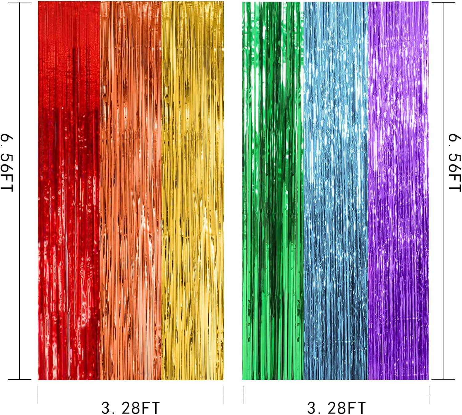Skiennix Rainbow Party Backdrop Streamers - Colorful Foil Fringe Curtains for Events | 2 Pack