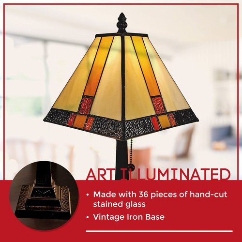 Amora Vintage Tiffany Table Lamp - Yellow & Tan Glass Nightstand Lamp - Table Night Light -Tiffany Lighting - 15” Stained Glass Lamps for Living Room