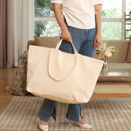 Extra Large Canvas Tote Bag - 27" X 16" X 8" Heavy Duty Reusable Shoulder Bag Personalized Custom Tote for Shopping (6, Beige)
