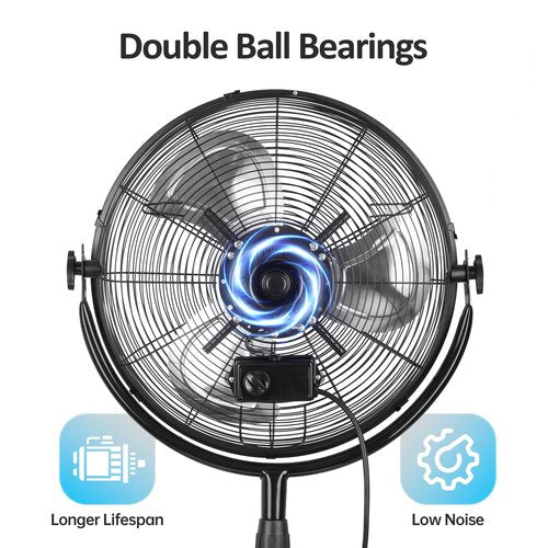 BEESTAR 20 Inch Heavy Duty High Velocity Pedestal Fan,Industrial Standing Fan with Adjustable Height and Tilt,3-Speed,Metal Fan for Industrial, Commercial, Residential, Greenhouse,Black
