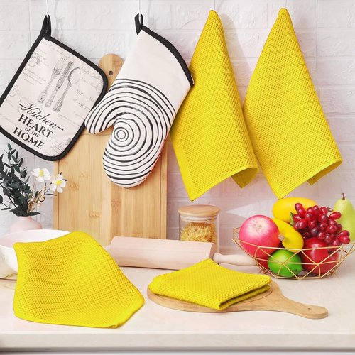 Homaxy 100% Cotton Dish Cloths - Ultra Soft, Absorbent & Quick Drying | 12x12 Inches, Yellow, 6-Pack