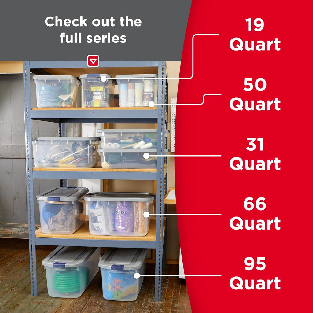 Rubbermaid Roughneck 66 Qt Storage Containers - Pack of 4 with Sturdy Grey Lids | Clear, Stackable Design