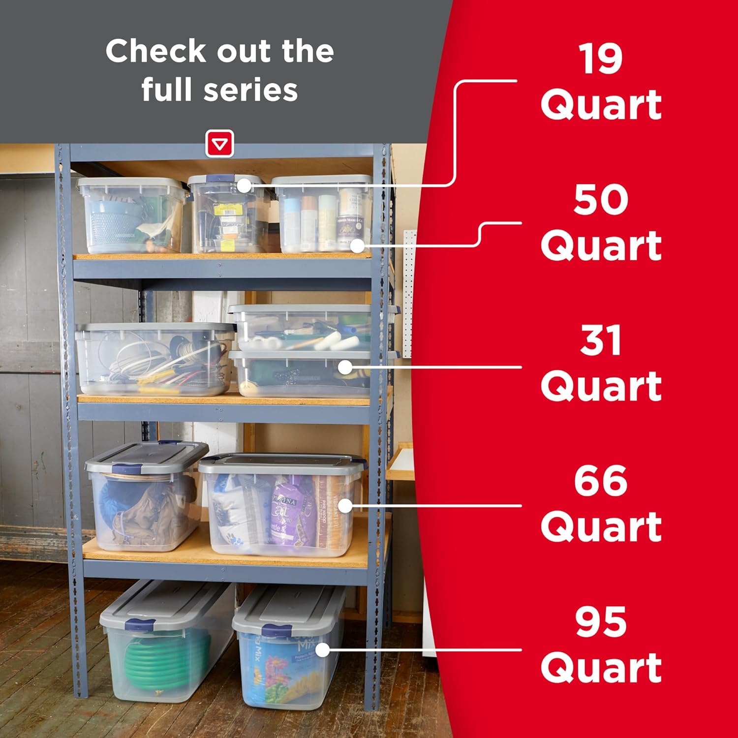 Rubbermaid Roughneck 66 Qt Storage Containers - Pack of 4 with Sturdy Grey Lids | Clear, Stackable Design