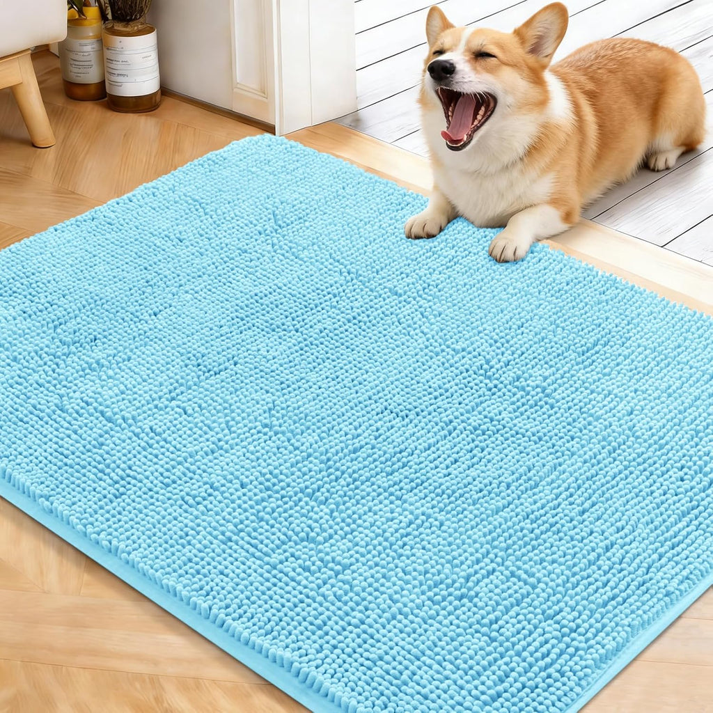OLANLY Dog Door Mat - Absorbent Non-Slip Washable Chenille Mat for Muddy Paws | 40x32, Blue
