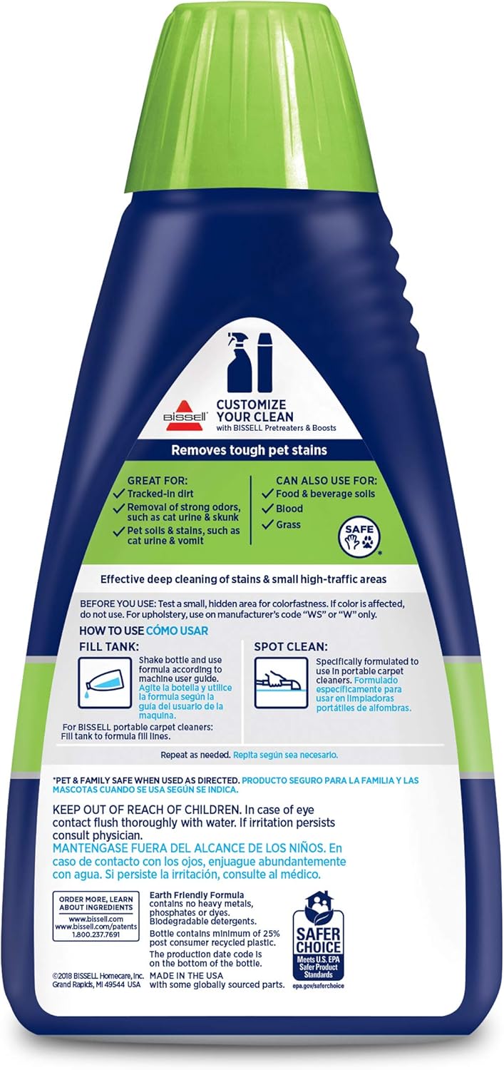 Bissell 74R7 Portable Pet Stain & Odor Machine Formula - 32 Ounce for Effective Cleaning