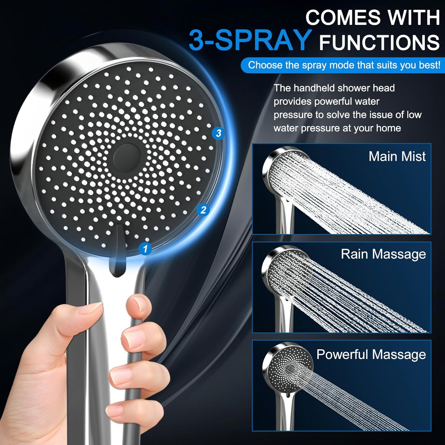 Regine Switzerland Rain Shower Head - 10 Inch High Pressure Dual Showerhead Set with Handheld Spray | Silver