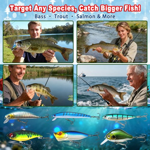 Fishing Advent Calendar 2025 Adult Christmas Fishing Gift for Men Teens Boys 24 Days Christmas Countdown Calendar Fishing Tackle Lures Xmas Gifts for Boys