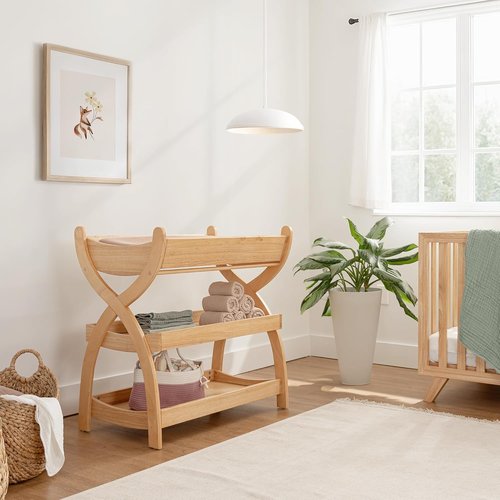 Comfy Cubs Baby Changing Table - Sturdy Wood Design with Two Open Shelves for Infant Essentials - Natural Finish
