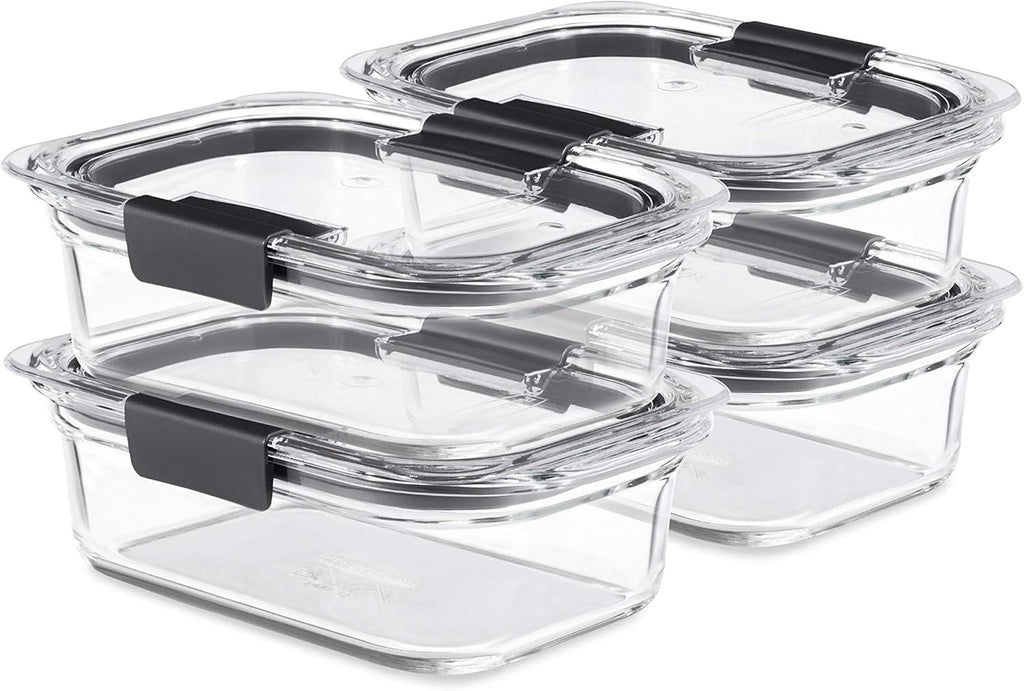 Rubbermaid Brilliance Glass Food Storage Containers - 3.2 Cup | Set of 4, BPA-Free & Leak-Proof