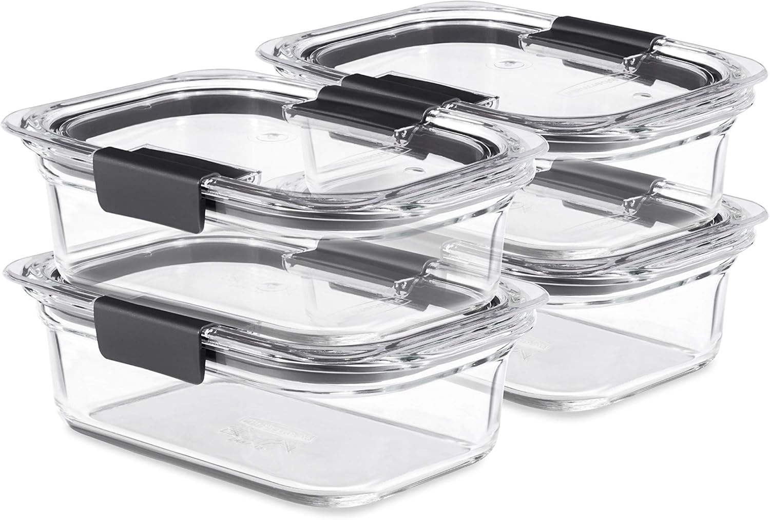 Rubbermaid Brilliance Glass Food Storage Containers - 3.2 Cup | Set of 4, BPA-Free & Leak-Proof