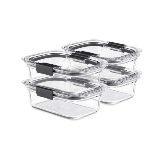 Rubbermaid Brilliance Food Storage Containers with Lids, Airtight, for Lunch, Meal Prep, and Leftovers, Set of 3 with Removable Trays | Glass Storage 3.2-Cup Food Containers with Lids, BPA Free and Leak Proof, Medium, Clear, Pack of 4