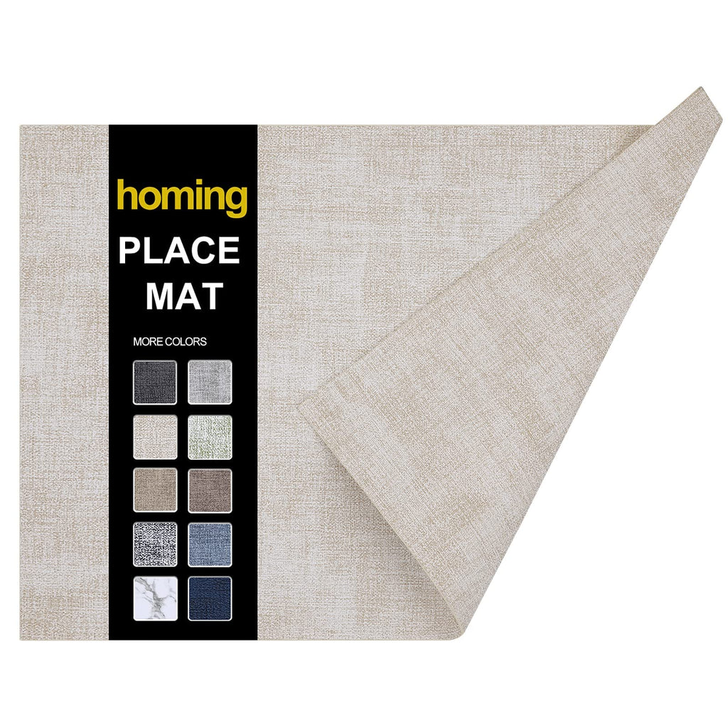 homing Faux Leather Heat Resistant Placemats 6 Packs, Waterproof Wipeable Dining PU Place Mats for Indoor & Outdoor, Easy to Clean, Beige
