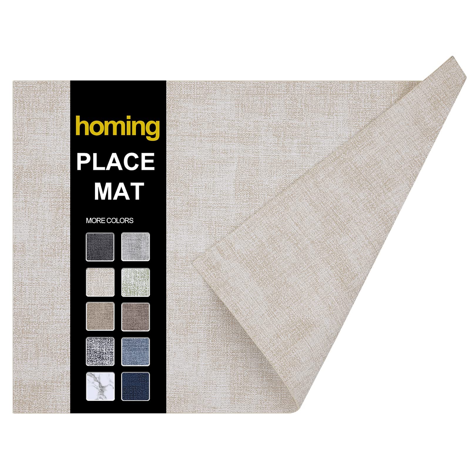 homing Faux Leather Heat Resistant Placemats 6 Packs, Waterproof Wipeable Dining PU Place Mats for Indoor & Outdoor, Easy to Clean, Beige