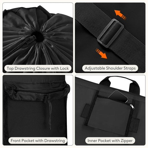 Lifewit Laundry Bag, Extra Large Laundry Backpack with Shoulder Straps and Mesh Pocket for Laundromat, Heavy Duty Laundry Bag Backpack for Dirty Clothes for College Dorm/Travel/Apartment, 90L, Black
