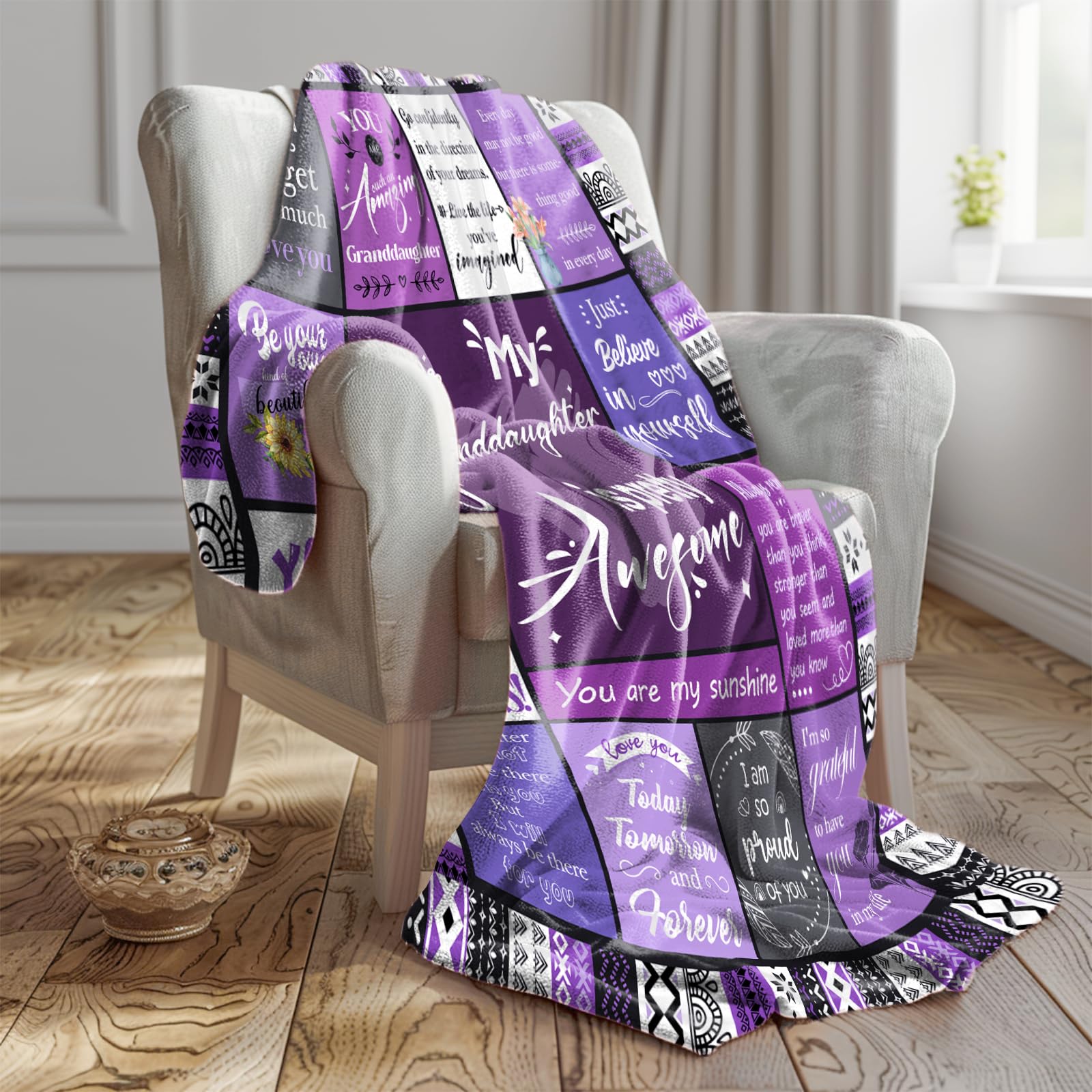 Flpoxzd Granddaughter Gifts from Grandma, Grandpa, Birthday Gifts for Granddaughter, Granddaughters Blanket, Christmas Graduation Present for Grandchild, Heartwarming Blanket 60”x50”
