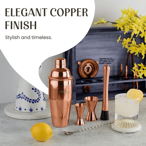 Mixology & Craft 11-Piece Cocktail Shaker Set with Wood Stand | Complete Cocktail Kit Gift Set | Top Bartender Gifts for Men & Women | Leak-Proof Tools (Copper)