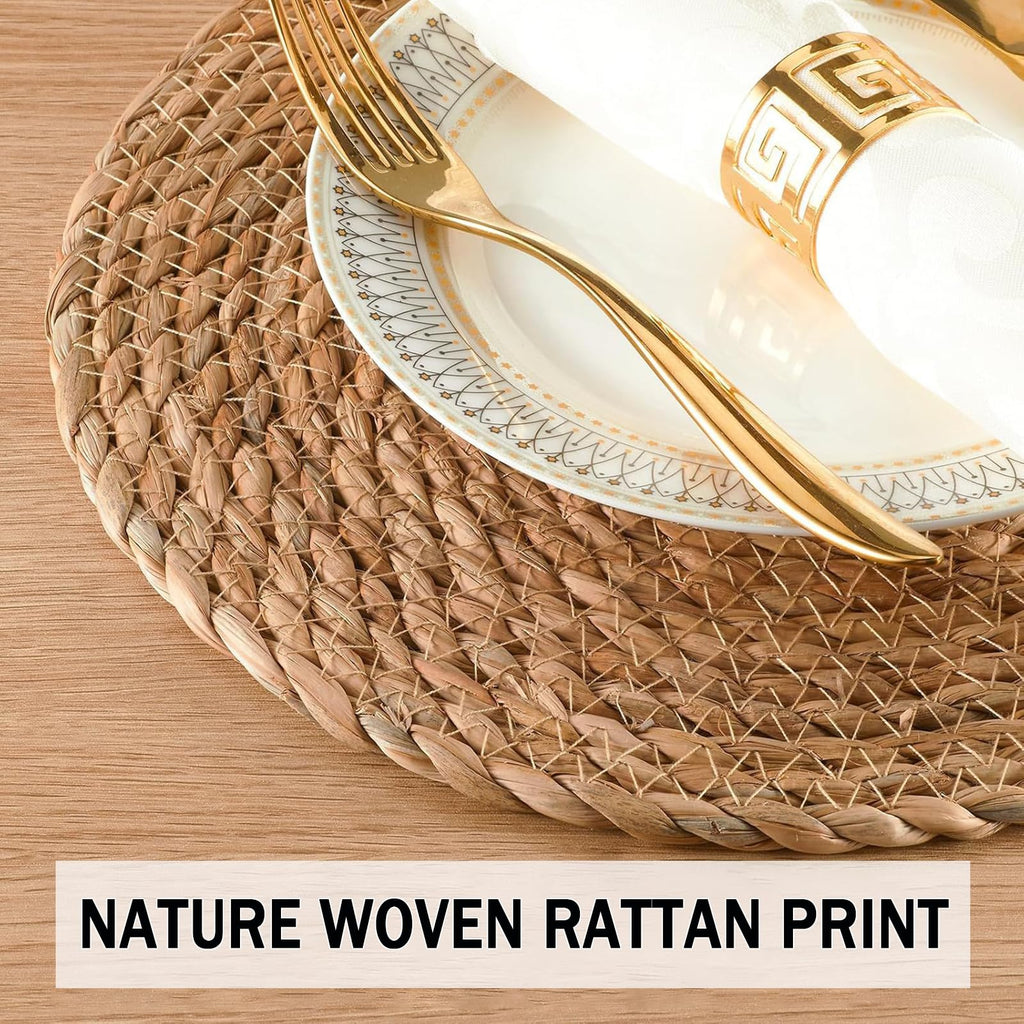 Handmade Heat Resistant 12" Round Woven Placemats Set of 12, Wicker Boho No Chemical Natural Water Hyacinth Place Mats, Farmhouse Table Mats for Kitchen Dining Table,Home Decorations,Wedding