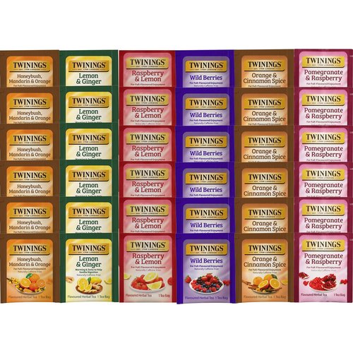 Twinings Berry and Fruit Herbal Tea Bag Variety Sampler Box, 6 Flavors, 36 Count, Individually Wrapped Bags, Caffeine Free, A Gift to Enjoy Hot or Iced