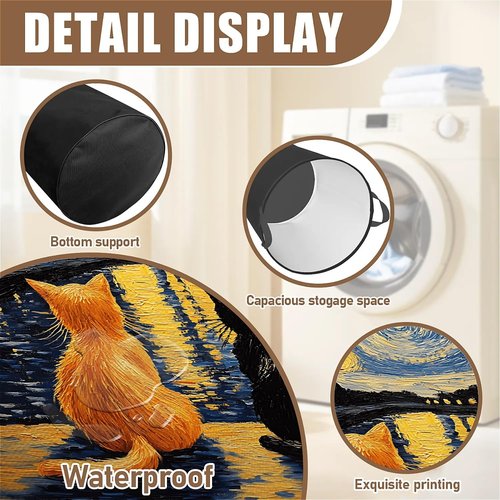 Starry Night Cat Laundry Basket, Large Foldable Clothes Bag Collapsible Storage Bin Basket For Nursery,Office,Toy Organizer,Home,Decor - 19.7 Inch X 15.7 Inch
