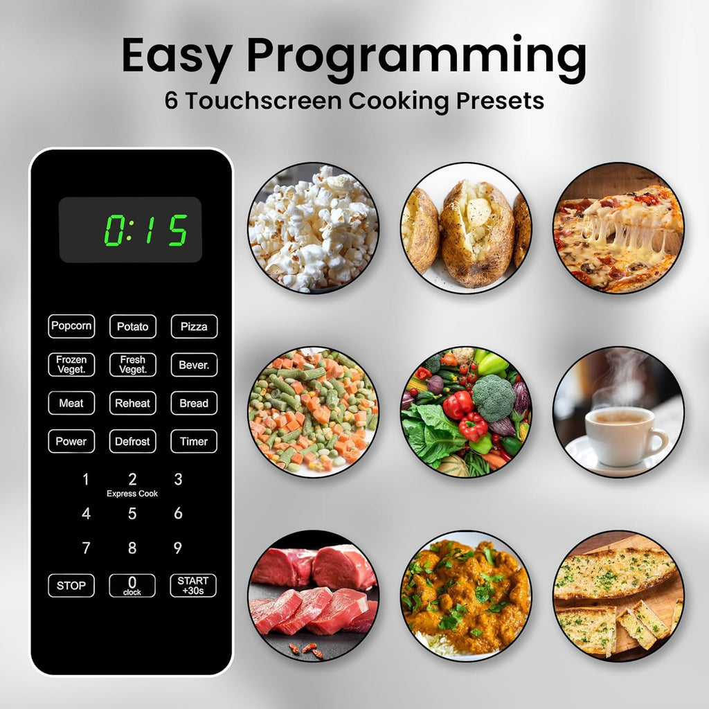 Skiennix 0.7 Cu Ft Microwave - Compact Black Mini Oven with Digital Display & Auto Defrost Function