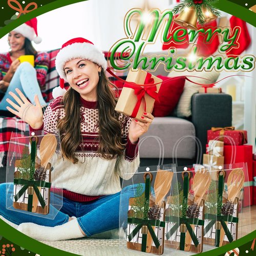 12 Set Christmas Gift Kitchen Utensils Set Acacia Spatula Mini Cheese Board Pine Cones for Christmas Kitchen Holiday Gift Party Decor Neighbor Employee Baking Gift Xmas Cooking Supplies