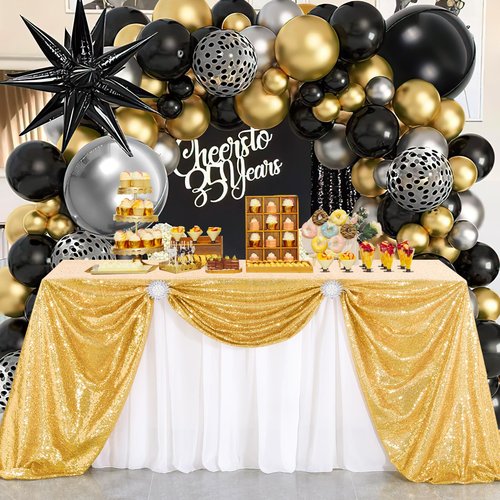 B-COOL Gold Rectangle Sequin Tablecloth 90x156-Inch Sparkly Wedding Tablecloth Long Glitter Table Overlays for Event Party Banquet