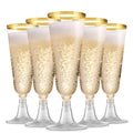 Munfix 100 Pack Gold Plastic Champagne Flutes, 5 Oz Clear Plastic Toasting Glasses Fancy Disposable Wedding Party Cocktail Cups with Gold Rim