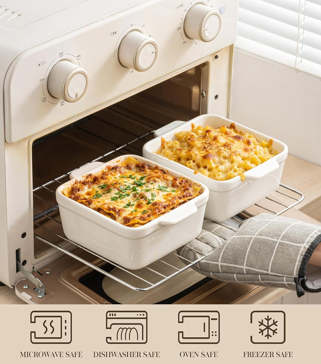 Regine Switzerland 5x5 Small Baking Dish - 28 Oz Ceramic Casserole with Handles | Oven & Microwave Safe, Set of 2
