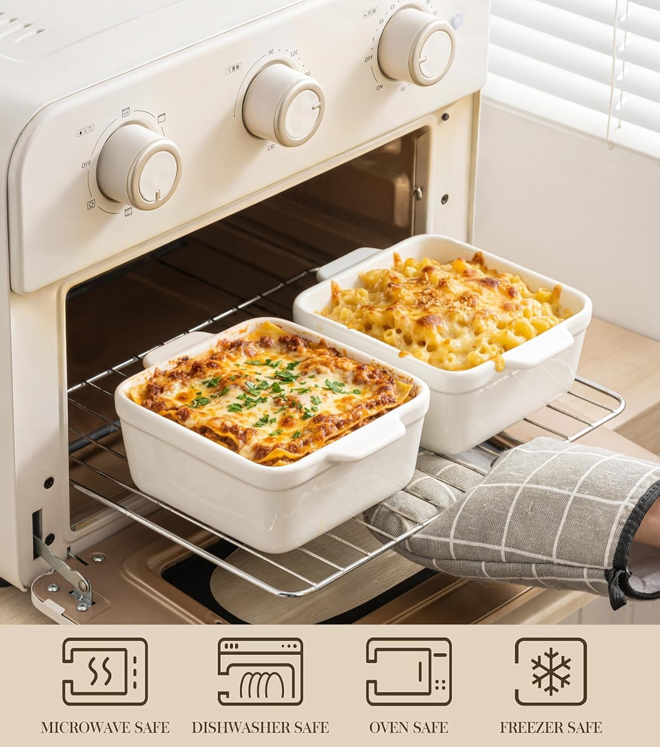 Regine Switzerland 5x5 Small Baking Dish - 28 Oz Ceramic Casserole with Handles | Oven & Microwave Safe, Set of 2