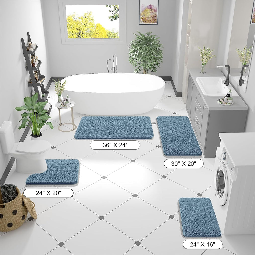 OLANLY Bathroom Runner Rugs - Soft Absorbent Chenille with Rubber Backing | Quick-Dry 44x24 Airy Blue Mats