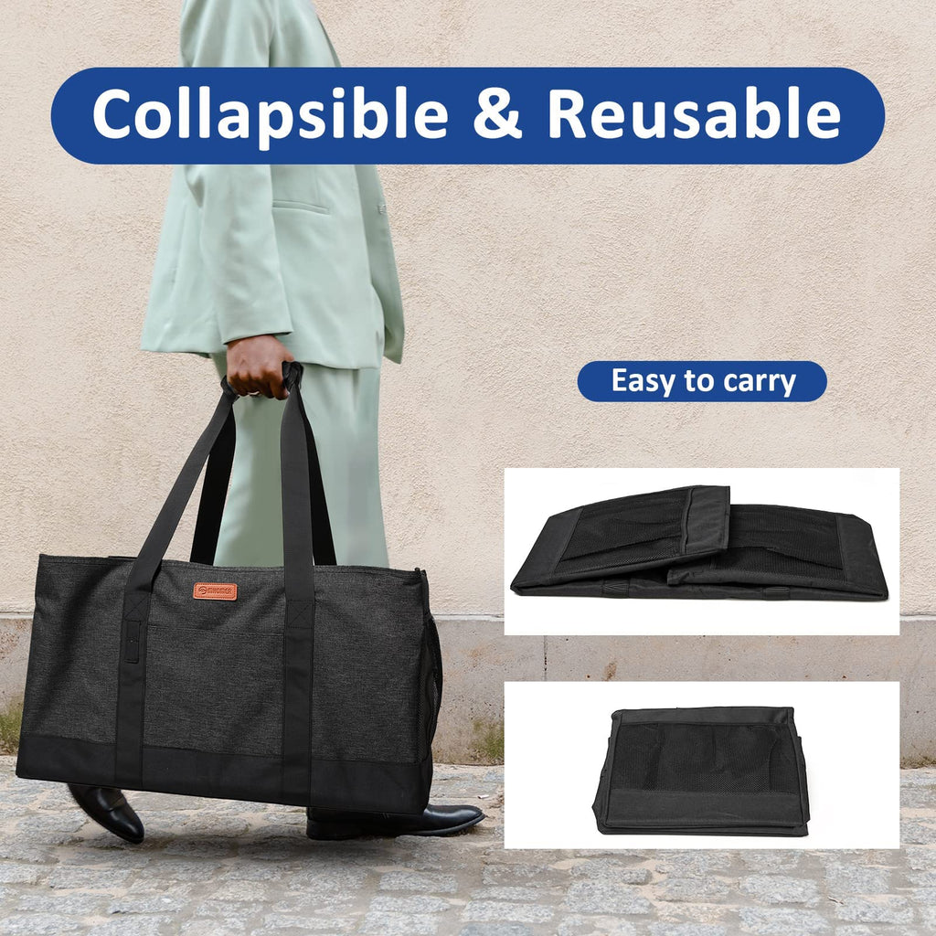 MHOMER Reusable Upright Grocery Bags Extra Waterproof Large Utility Tote Bag with Carrying Handles Foldable Shopping Bags Reinforced Bottom and Side Durable Oxford Fabric Classic Carbon Black