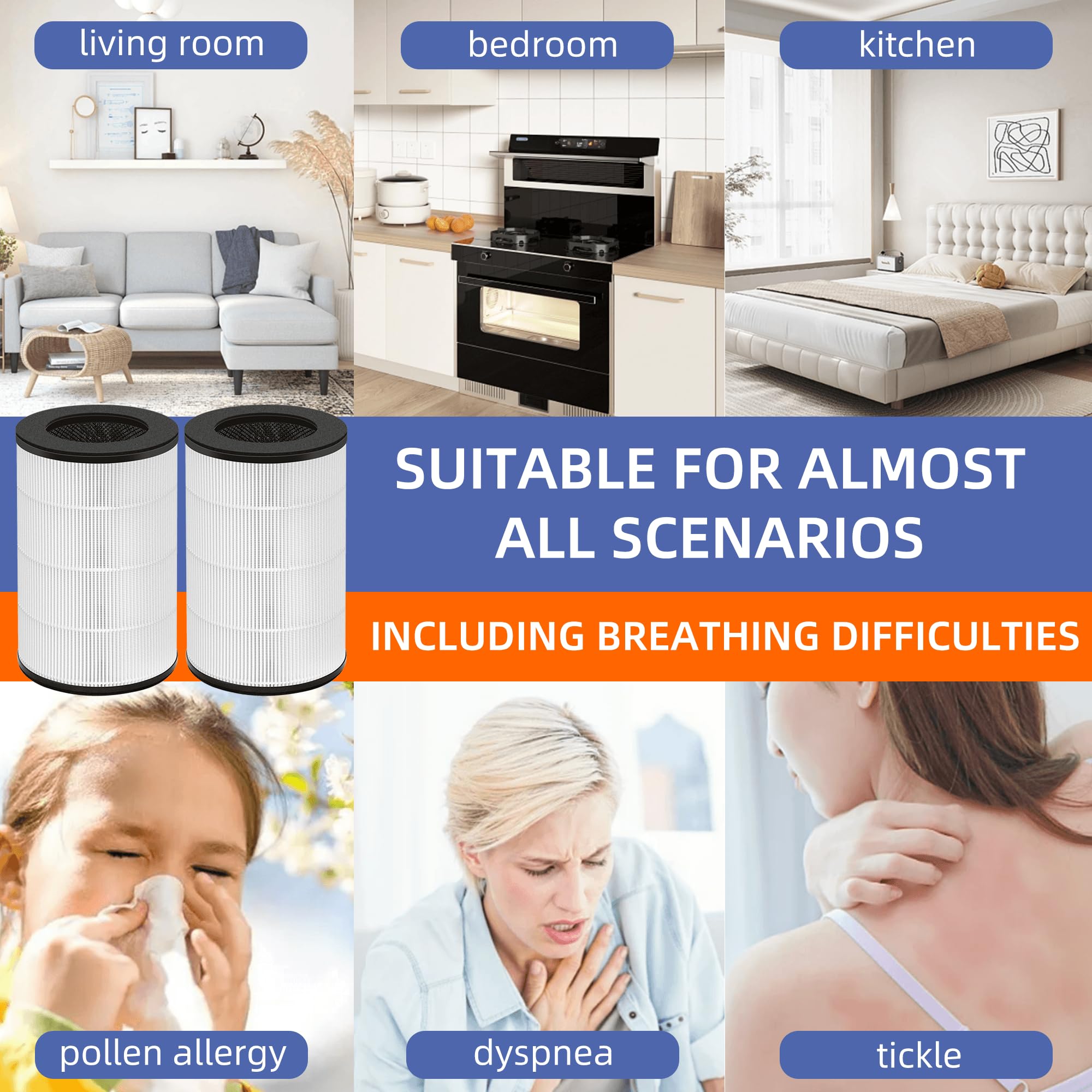 Pulluty AP-T30 AP-PET35 Replacement Filter for HoMedics TotalClean Air Purifier AP-T30FL AP-T30WT AP-PET35FL AP-PET35-WT, 360° Filtration 5 Layers 3 in 1 H13 True HEPA Filter, 2 Pack