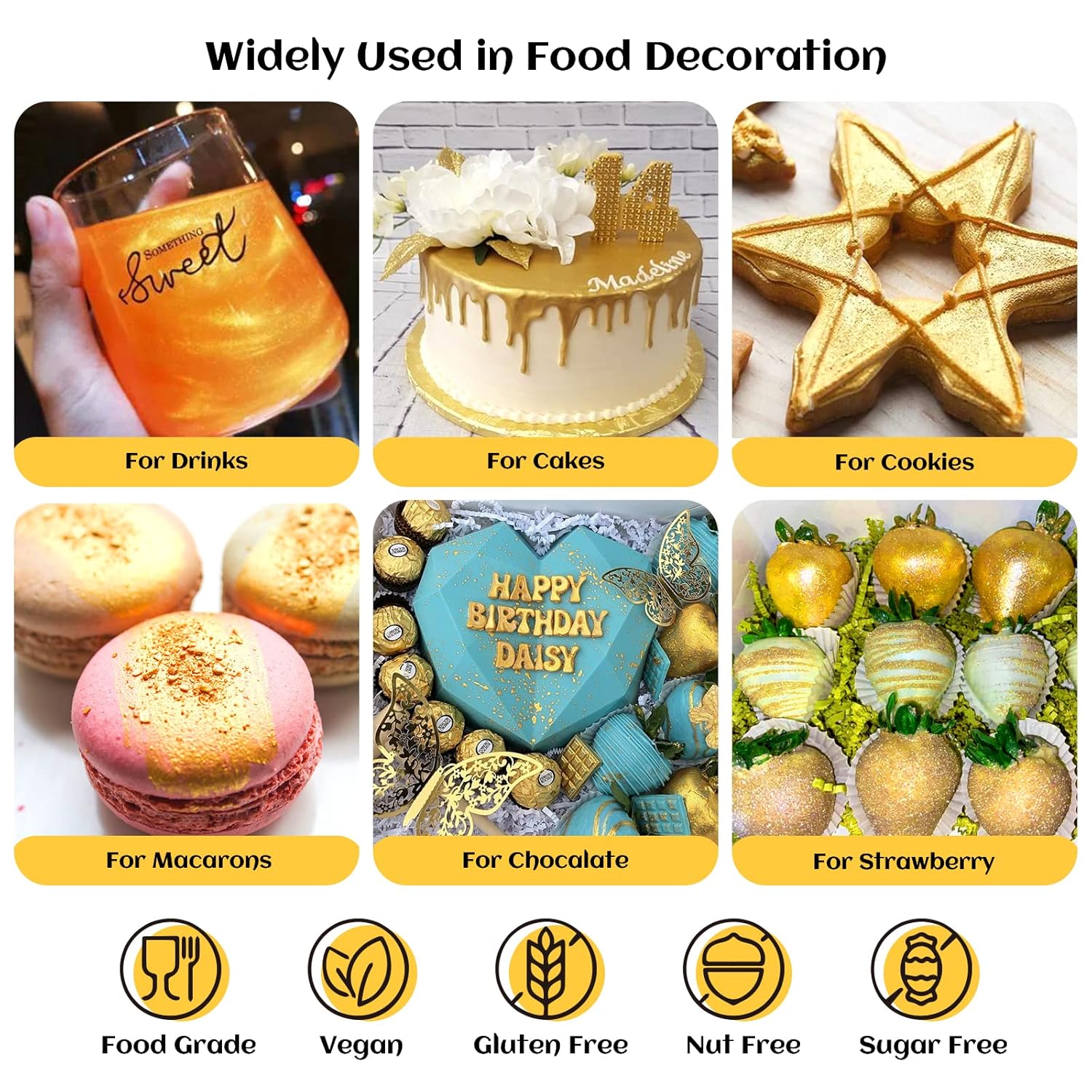 **INOCERIS Edible Luster Dust - 5g Food Grade Metallic Gold Cake Decorating Powder**