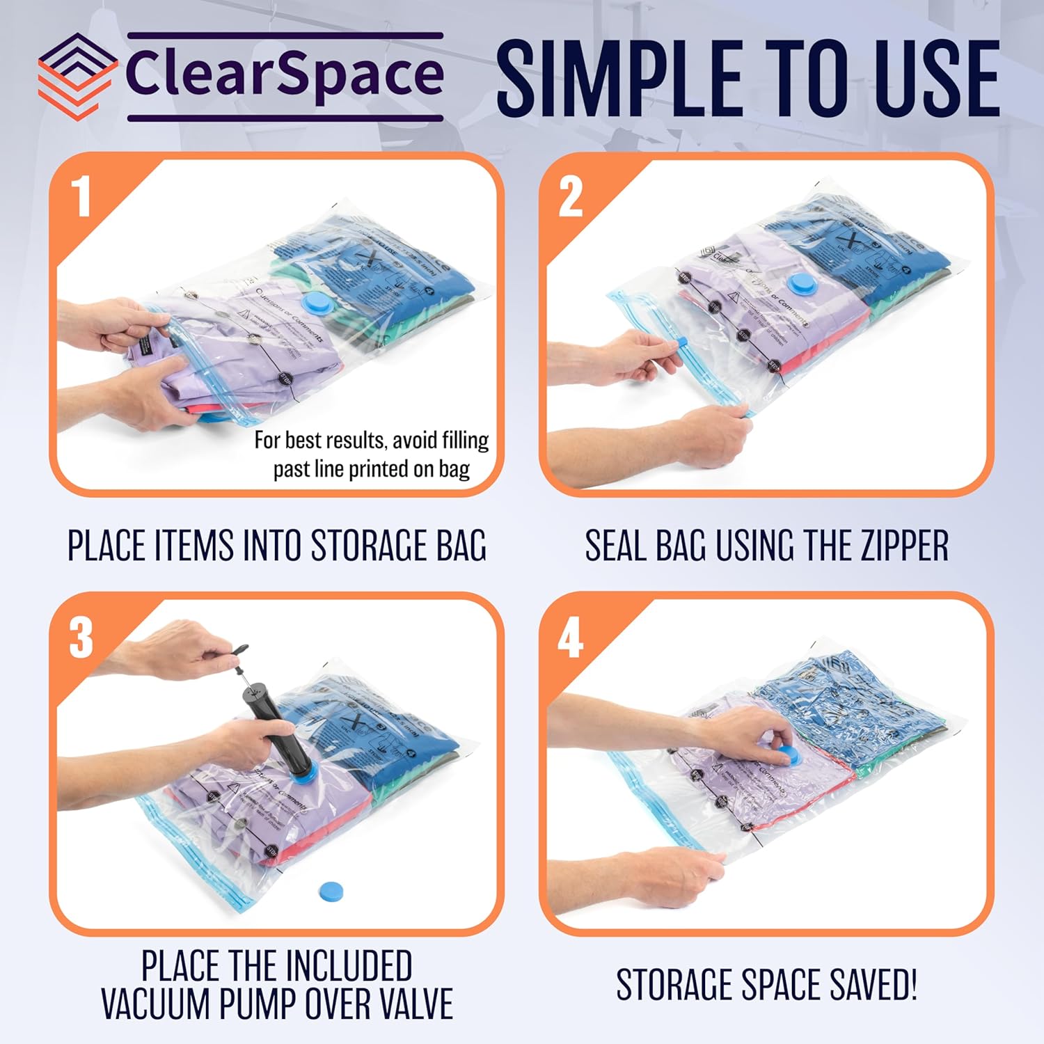 Skiennix Vacuum Seal Bags - Jumbo Space Saver Storage for Clothes & Blankets | Hand Pump Included