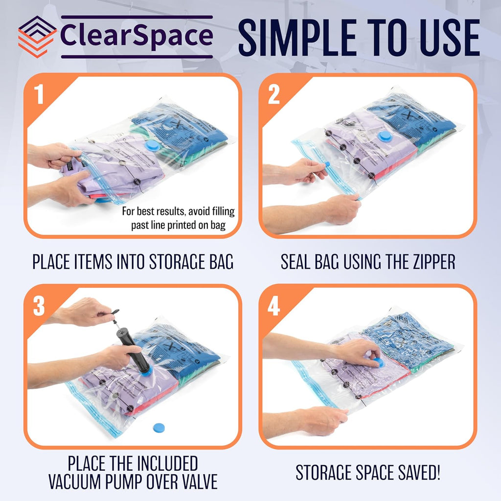 Skiennix Vacuum Seal Bags - Space-Saving Storage for Clothes & Blankets | 10 Small Bags with Hand Pump
