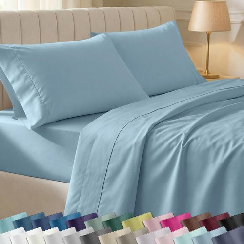 California Design Den Twin Bed Sheet Set - 100% Soft Cotton, 400 Thread Count, Silky Smooth Sateen - Sky Blue