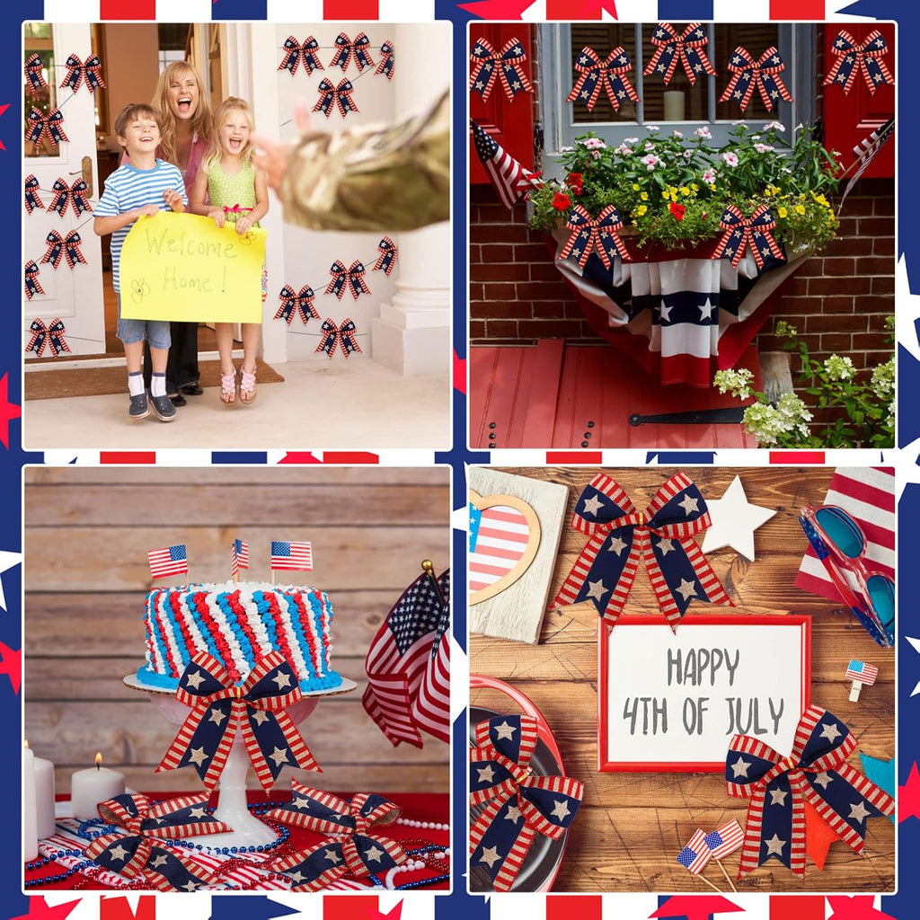 Skiennix 12 Pcs 6-Inch Patriotic Bows - Red, White & Blue Burlap Decor for 4th of July Celebrations