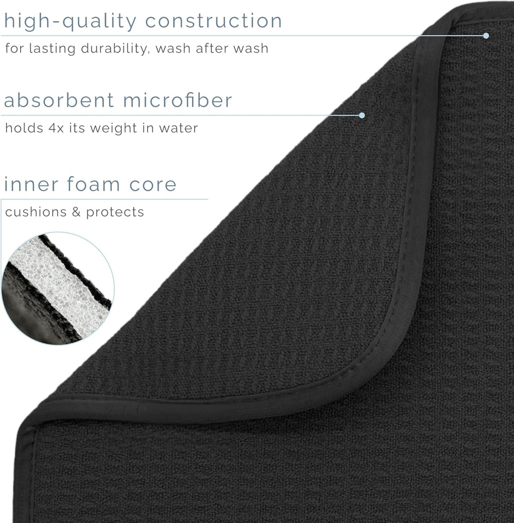 S&T INC. XL Dish Drying Mat - Absorbent Microfiber Kitchen Counter Pad, 18” x 24”, Black
