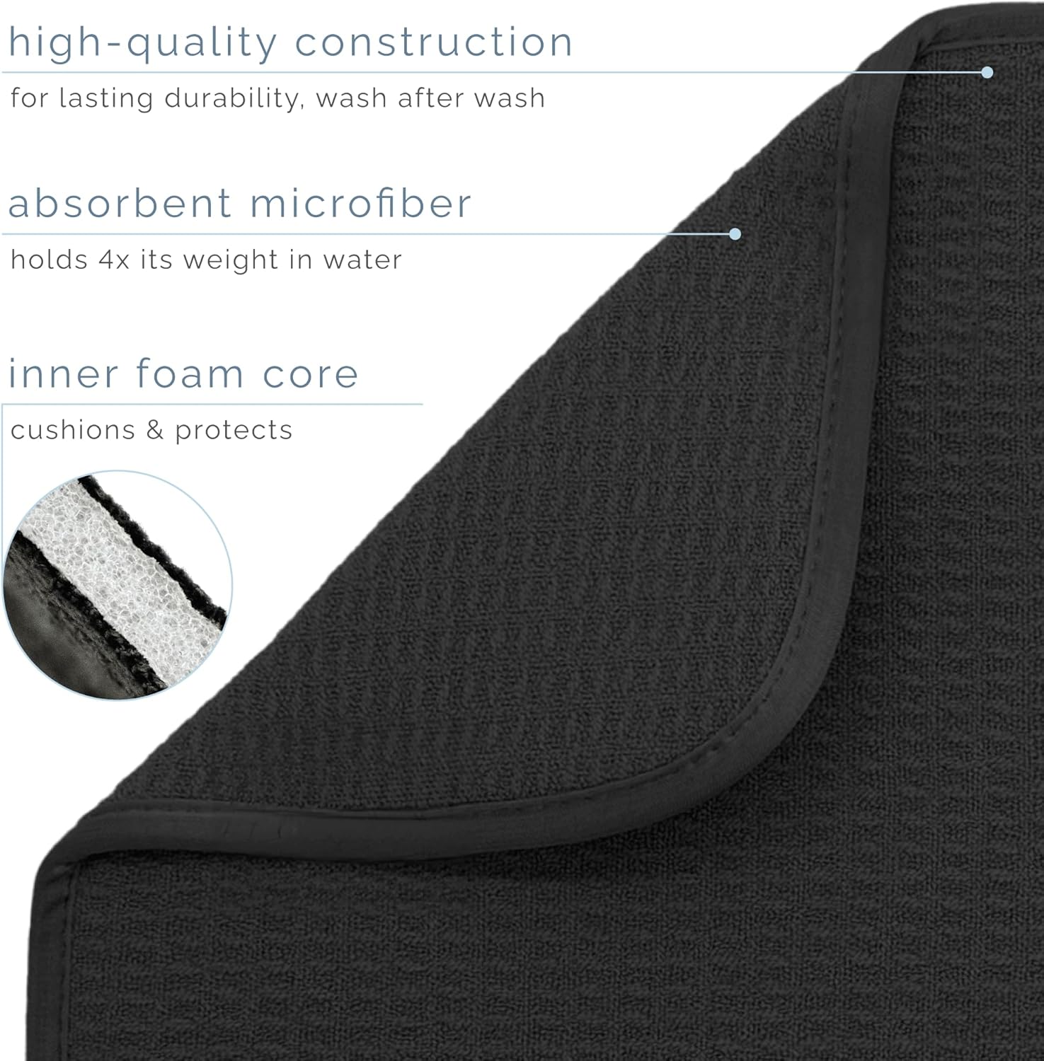 S&T INC. XL Dish Drying Mat - Absorbent Microfiber Kitchen Counter Pad, 18” x 24”, Black