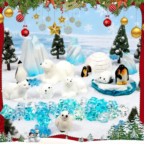 Bbiamsleep Mini Arctic Animal Figurines Set - 65 Pcs Polar Bear & Penguin for Holiday Decor