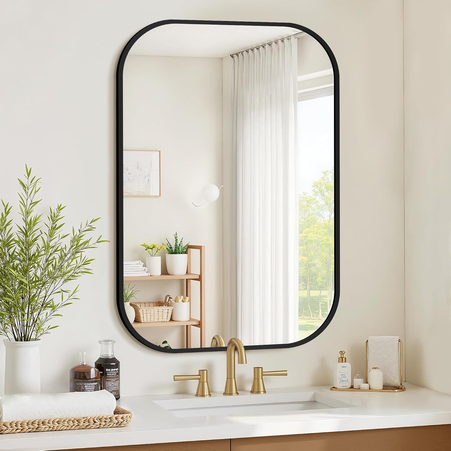 Regine Switzerland Black Bathroom Vanity Mirror - Shatterproof HD Reflection, 24 x 36 Inches