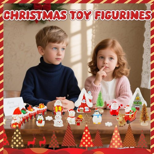 Hiawbon Christmas Mini Santa Figurines - 24-Day Advent Calendar with Tiny Resin Santa, Snowman & Trees for Holiday Decor