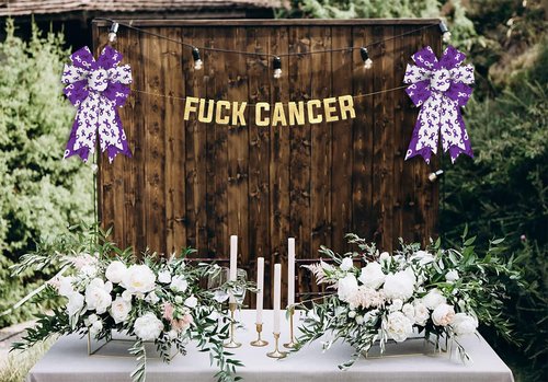 Threetols 2pcs Pancreatic Cancer Awareness Wreath Bows, Alzheimer's Disease Awareness Bows for Wreath Purple Bows for Front Door, Purple Tree Bows for Pancreatic Cancer Survivor Party Supply