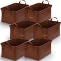 Reallnaive 6 Pcs Wicker Storage Basket with Handle, 15"x 11" x 7.9" Handmade Rattan Woven Laundry Basket for Organizing Shelf Blanket Car Bedroom Room Bathroom Storage, Brown