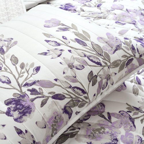 Lush Decor Tanisha Reversible Floral Quilt Set, 3 Piece Set, King, Gray & Purple - Elegant Floral Bedding Set - Purple Lavender Quilt - Beautiful Flower Print - Modern Farmhouse & Cottage Home Décor