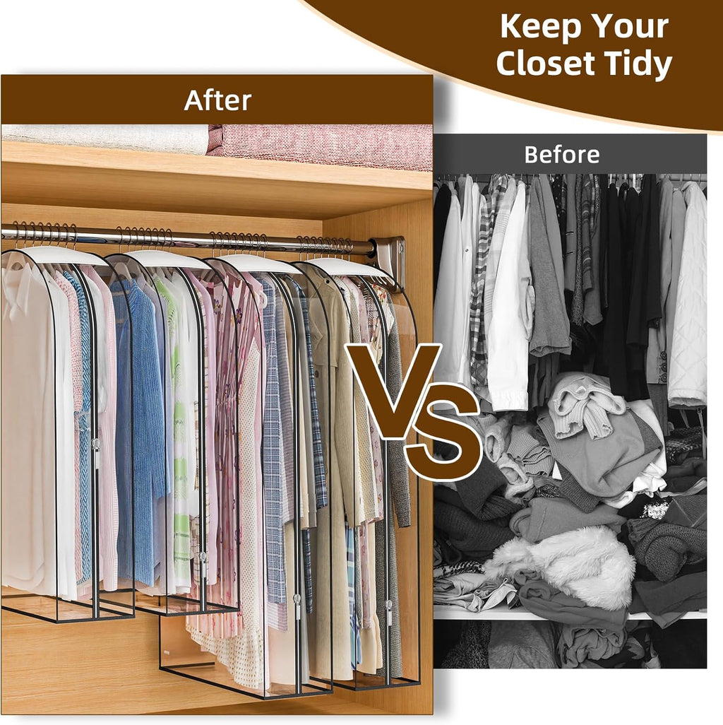 Skiennix Thickened Clear Garment Bags - 4 Pack Hanging Clothes Storage (40 & 50 Inch) | 10" Gusseted Design for Shirts, Coats, Dresses