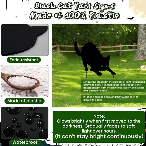 Halloween Decorations Outdoor - 6 Pack Corrugated Plastic Black Cat Decor with Stakes, Glow in The Dark Eyes Scary Silhouette Yard Signs, Waterproof for Garden Graveyard Patio Party Lawn
