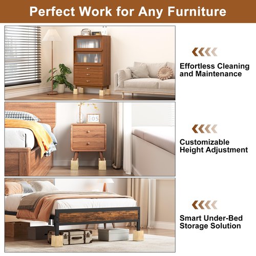 TQVAI Bed Risers Heavy Duty, Support 2200 lbs, 1-in Deep Anti-Fall Edge, 4 Pack Wooden Furniture Bed Lifts Risers with Non-Slip Pads for King Queen Twin Full Size Frame, Original, 5" H(Inner 4" H)