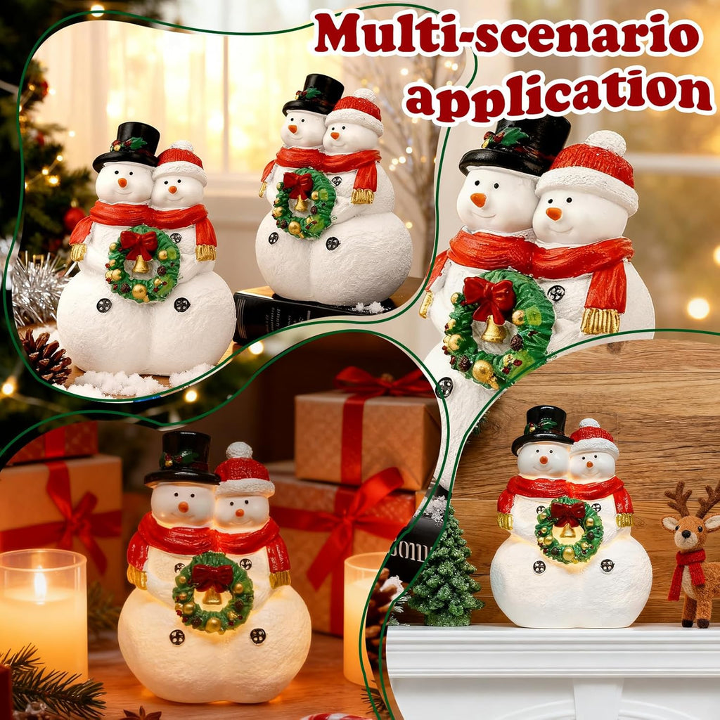 Snowman Couple Figurines - Charming Resin Christmas Decorations | Festive Tabletop Home Decor